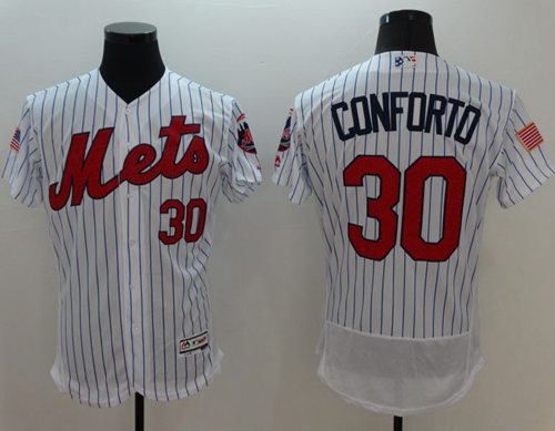 Mets #30 Michael Conforto White(Blue Strip) Fashion Stars & Stripes Flexbase Authentic Stitched MLB Jersey - Click Image to Close